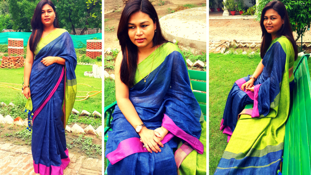 Indian Youtuber Anjalee Sharma in Handloom Linen Saree 1
