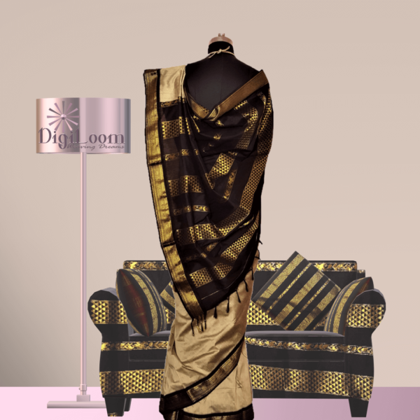 d Bengal Handloom Cotton Silk Saree in Beige Colour with Contrast Pallu