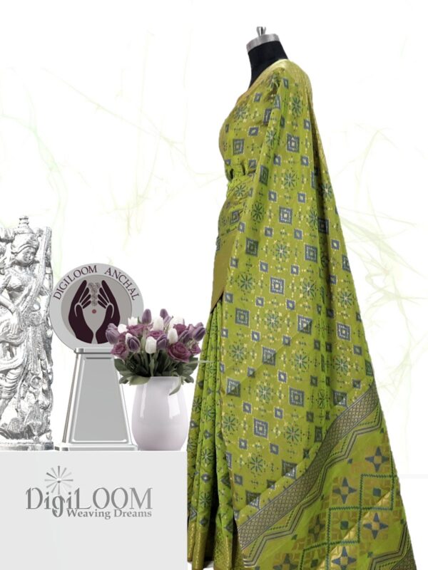Classic Handloom Patola Silk Saree in Lime Green 3
