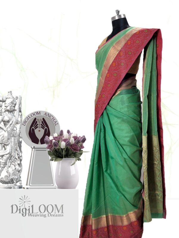 Handloom Kota Silk Saree in Aqua Green Colour 2