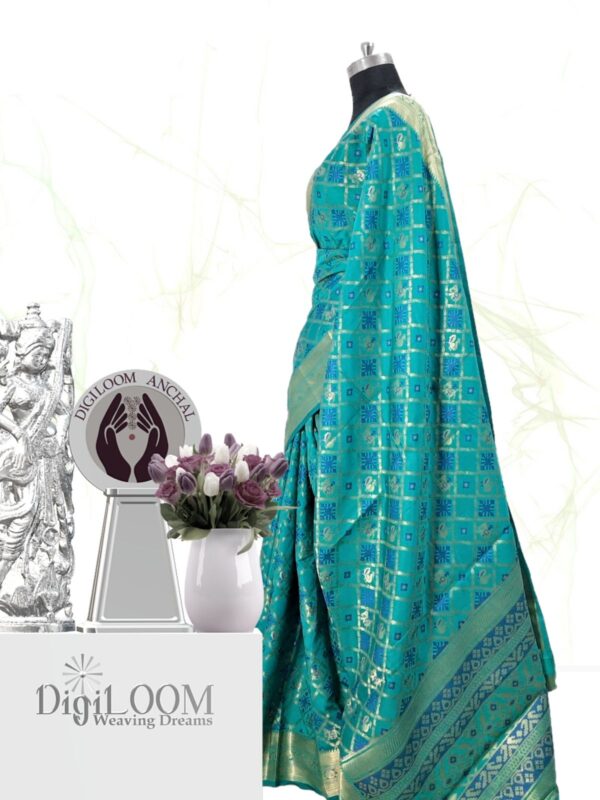 Handloom Patola Silk Saree in Aqua Blue Colour 3