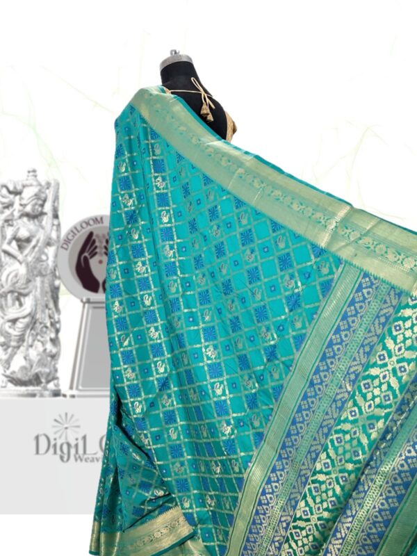 Handloom Patola Silk Saree in Aqua Blue Colour 5