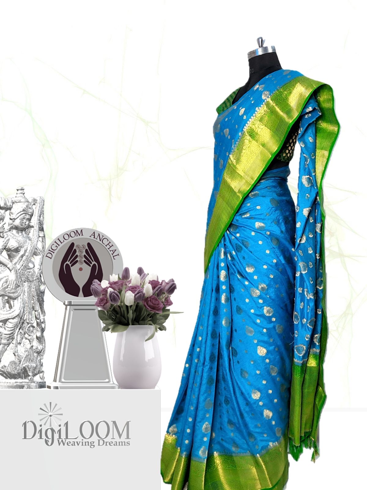 Floral Printed Banarasi Silk With Self Designed Woven Saree  Cygnus Fashion