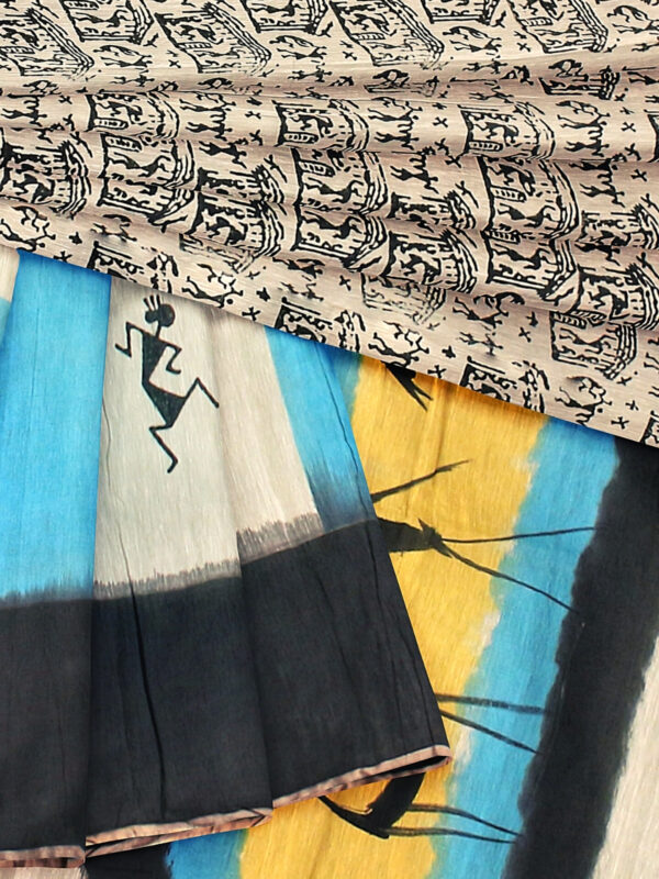 Moonga Cotton Saree with Quirky Block Prints and Hand Painted Pallu 7