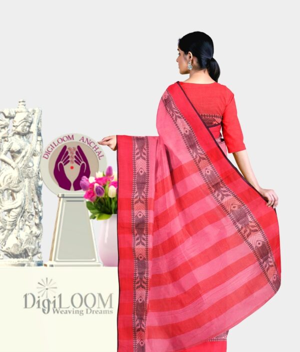 Pink Colour Bengal handloom Cotton Saree with intricate fish motif 2